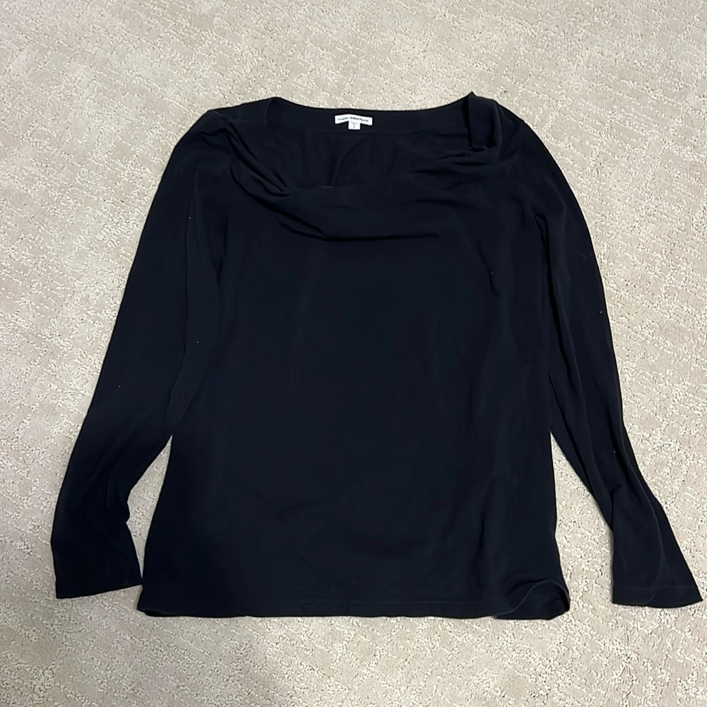 James Perse Black Long-Sleeve Drape Neck Top